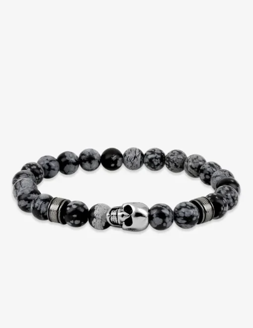 Bracelet élastique perles grises et tête de mort acier SO OR