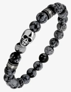 Bracelet élastique perles grises et tête de mort acier SO OR