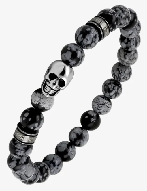 Bracelet élastique perles grises et tête de mort acier SO OR