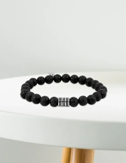 Bracelet élastique pierre de lave acier SO OR