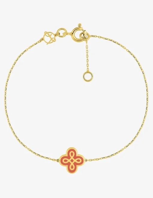Bracelet Lorever Or jaune 375‰, motif laque corail SO OR