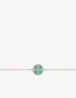 Bracelet Lorever Or rose 375‰, motif jeton laque verte aqua SO OR