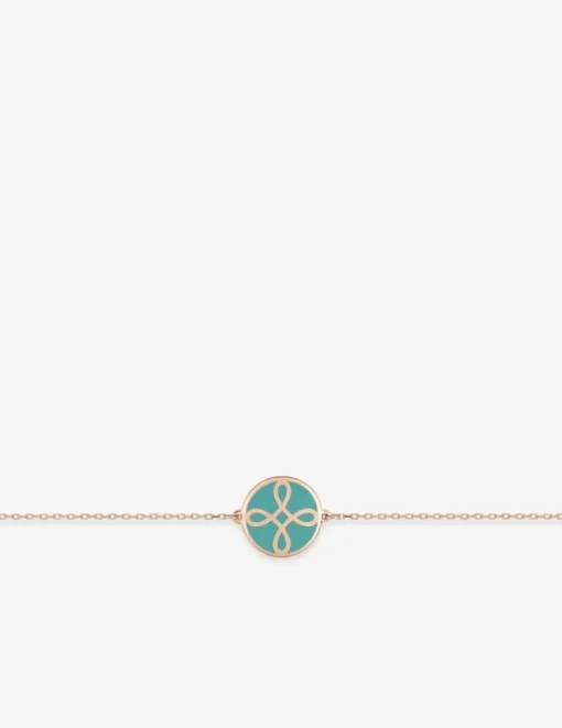 Bracelet Lorever Or rose 375‰, motif jeton laque verte aqua SO OR