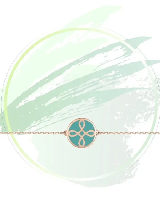 Bracelet Lorever Or rose 375‰, motif jeton laque verte aqua SO OR