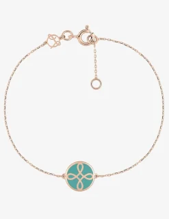 Bracelet Lorever Or rose 375‰, motif jeton laque verte aqua SO OR