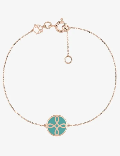 Bracelet Lorever Or rose 375‰, motif jeton laque verte aqua SO OR