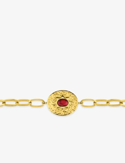 Bracelet maille alternée acier doré et turquoise rouge synthétique SO OR