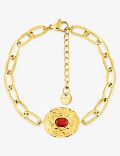 Bracelet maille alternée acier doré et turquoise rouge synthétique SO OR