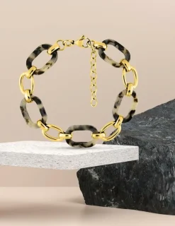 Bracelet mailles alternées en acier doré et acétate SO OR