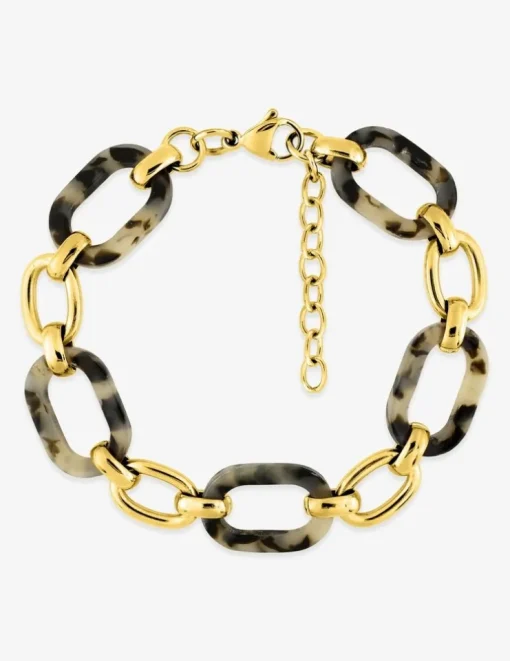 Bracelet mailles alternées en acier doré et acétate SO OR