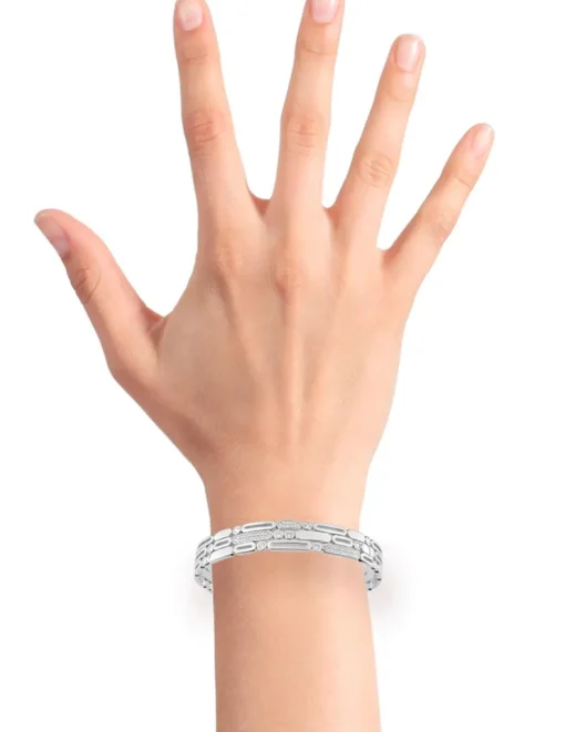 Bracelet manchette en argent 925 ‰ rhodié et oxydes de zirconium SO OR