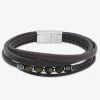 Bracelet matière synthétique marron, acier et œil de tigre SO OR