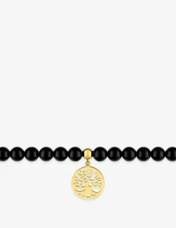 Bracelet motif arbre de vie en acier doré et agate noire SO OR
