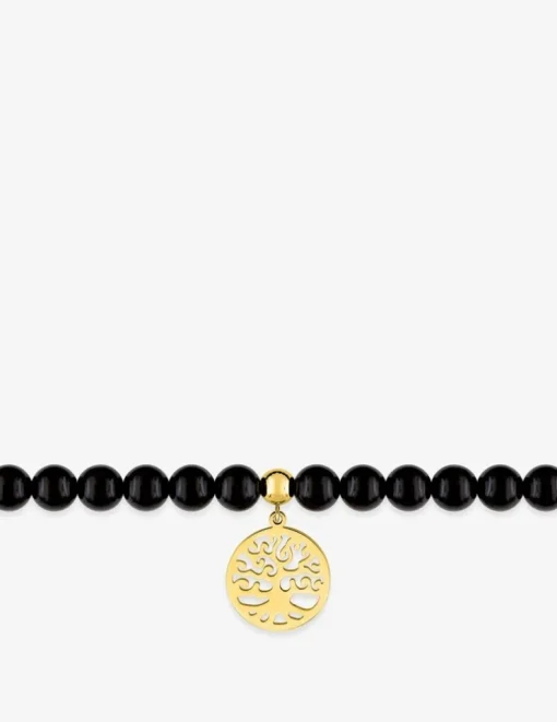 Bracelet motif arbre de vie en acier doré et agate noire SO OR