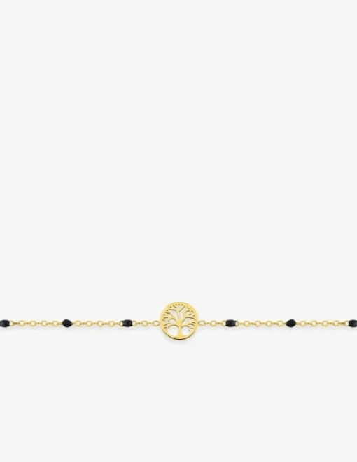 Bracelet motif arbre de vie en acier doré, détails résine noirs SO OR