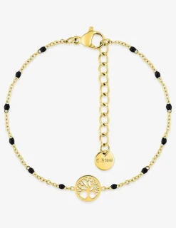 Bracelet motif arbre de vie en acier doré, détails résine noirs SO OR