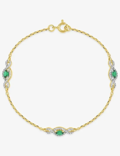 Bracelet motif entrelacé plaqué or, rhodium et oxydes de zirconium blancs et verts SO OR