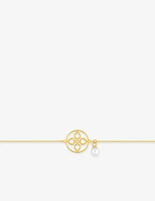Bracelet motif fantaisie et breloque perle de culture d'eau douce 4 mm or jaune 375‰ SO OR