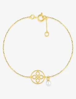 Bracelet motif fantaisie et breloque perle de culture d'eau douce 4 mm or jaune 375‰ SO OR