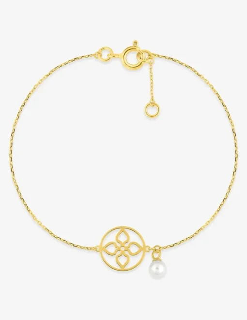 Bracelet motif fantaisie et breloque perle de culture d'eau douce 4 mm or jaune 375‰ SO OR