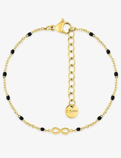 Bracelet motif infini en acier doré et résine noire SO OR