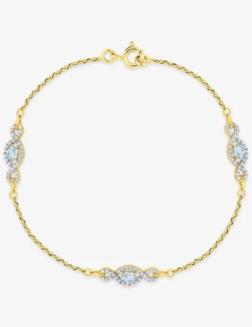 Bracelet motifs empierrés avec oxydes de zirconium bleu clair et blancs et rhodium SO OR