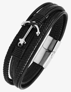 Bracelet multi-rangs cuir synthétique et ancre acier SO OR