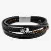 Bracelet multi-rangs matière synthétique et tête de mort acier SO OR