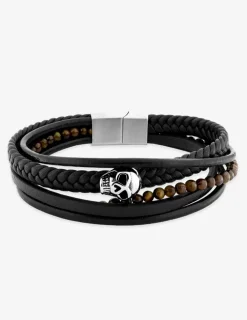 Bracelet multi-rangs matière synthétique et tête de mort acier SO OR