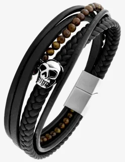 Bracelet multi-rangs matière synthétique et tête de mort acier SO OR