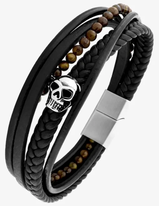 Bracelet multi-rangs matière synthétique et tête de mort acier SO OR