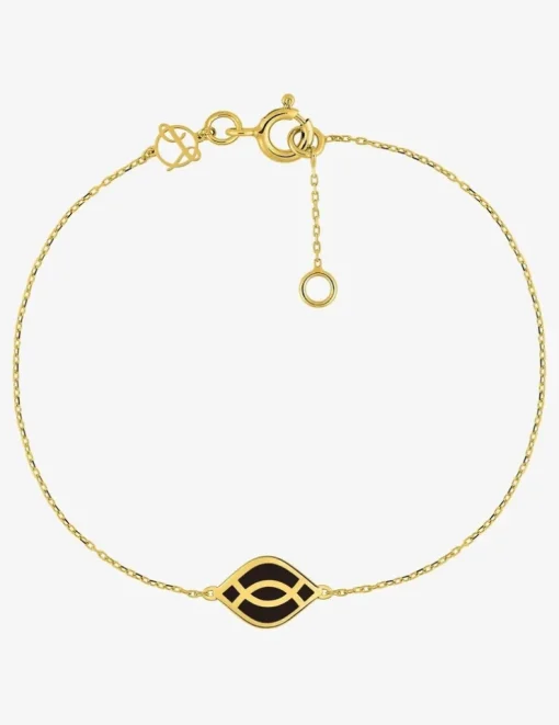 Bracelet Ondine Or jaune 375‰, motif laque noir de jais SO OR