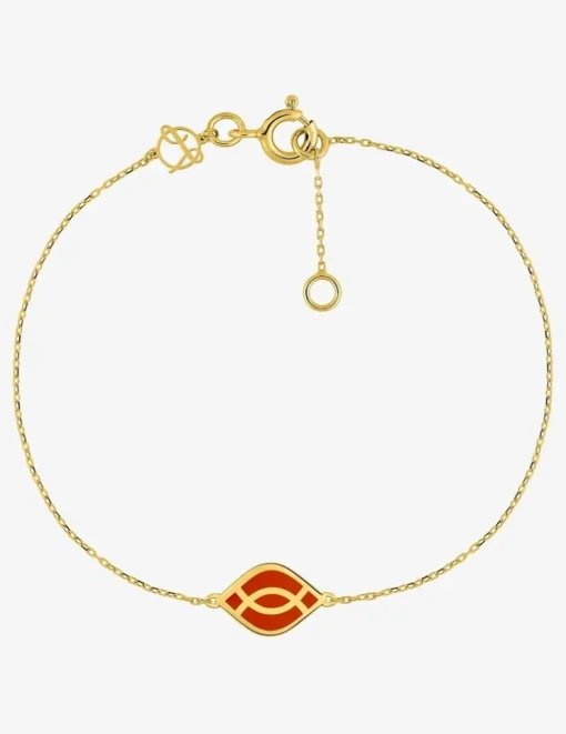 Bracelet Ondine Or jaune 375‰, motif laque corail SO OR