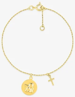Bracelet or 750 ‰ jaune avec croix et jeton ange SO OR