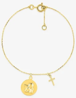Bracelet or 375 ‰ jaune avec croix et jeton ange SO OR
