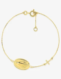 Bracelet or 375 ‰ jaune avec croix et jeton représentant la Vierge SO OR