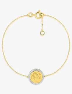 Bracelet or 375 ‰ jaune et rhodium avec jeton arbre de vie et oxydes de zirconium SO OR