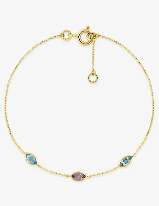 Bracelet or 375‰ chaine maille forçat pierres fines topazes motifs répétitifs SO OR