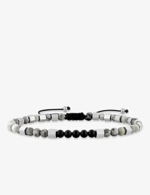 Bracelet perles grises et noires et acier SO OR