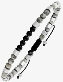 Bracelet perles grises et noires et acier SO OR