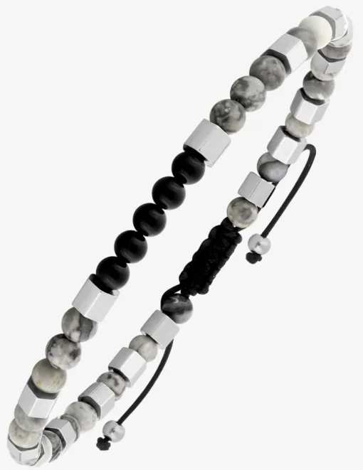 Bracelet perles grises et noires et acier SO OR