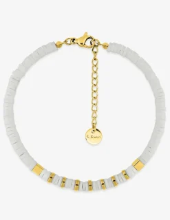 Bracelet perles Heishi blanches et acier SO OR