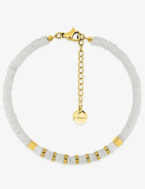 Bracelet perles Heishi blanches et acier SO OR