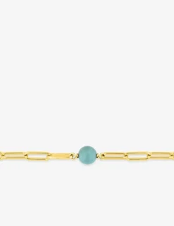 Bracelet plaqué or avec perle turquoise et maille fantaisie SO OR
