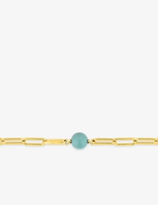 Bracelet plaqué or avec perle turquoise et maille fantaisie SO OR