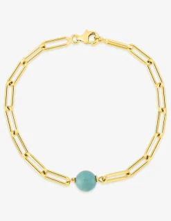 Bracelet plaqué or avec perle turquoise et maille fantaisie SO OR