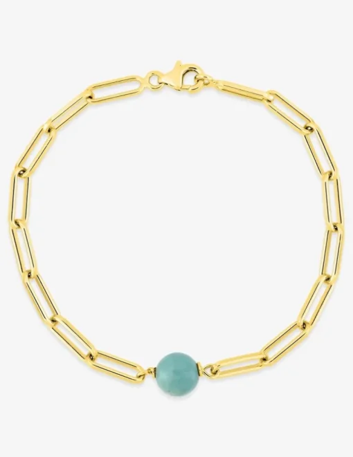 Bracelet plaqué or avec perle turquoise et maille fantaisie SO OR