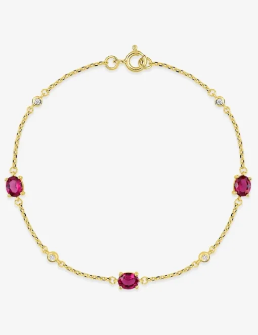 Bracelet plaqué or oxydes de zirconium rouges sertis griffes et oxydes blancs sertis clos SO OR