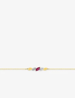 Bracelet pétales rubis et diamants 0,02 ct or jaune 375‰ et rhodium SO OR
