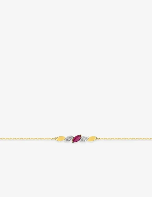 Bracelet pétales rubis et diamants 0,02 ct or jaune 375‰ et rhodium SO OR